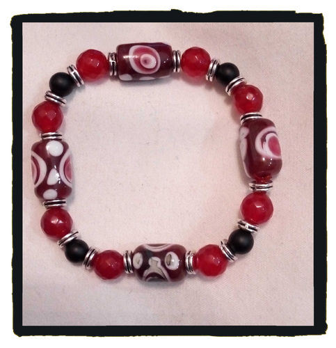 bracelet verre de murano rouge et pierre